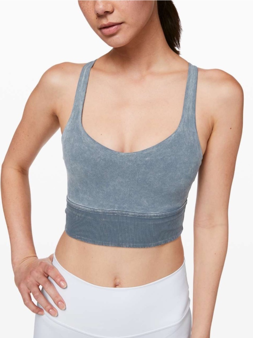 Lululemon Free To Be Bra *Long Line Rib Snow Wash Washed Moon Blue 2